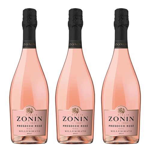 Zonin Prosecco Rose Doc Millesimato 75cl Treble Bottle Set 3x75cl